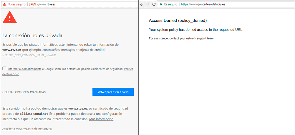 RTVE y Junta de Andalucía no cumplen con HTTPS